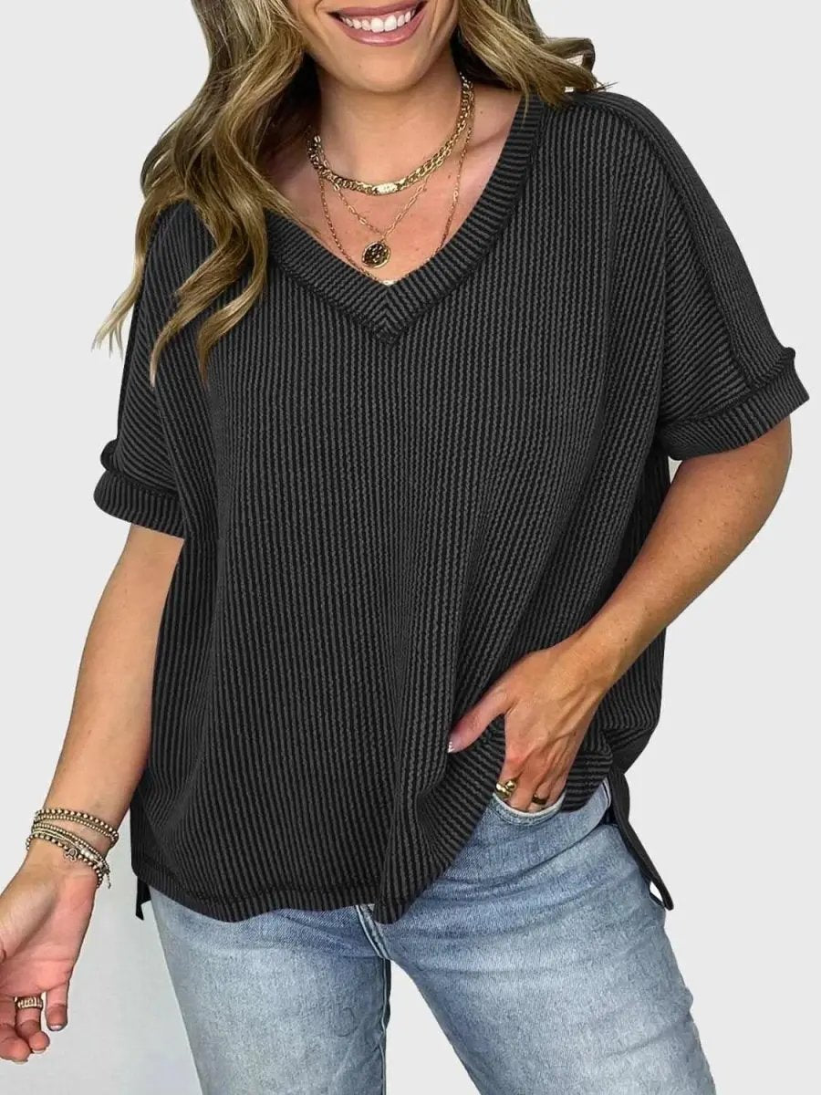 Lovelet Texture V-Neck Half Sleeve T-Shirt - Love Salve